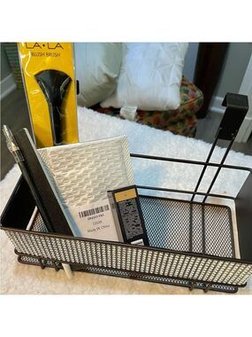 Black and White Mesh Organizer with Accessories